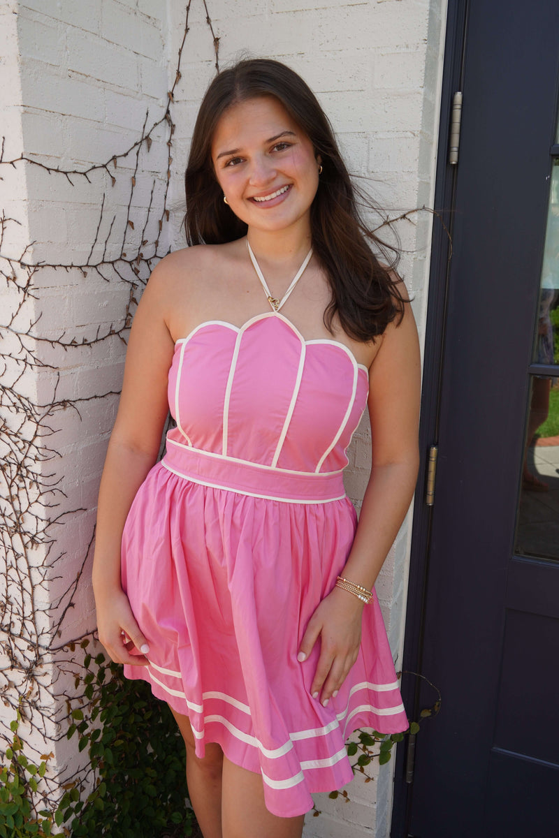 Magnolia Bloom Halter Mini Dress – Pink