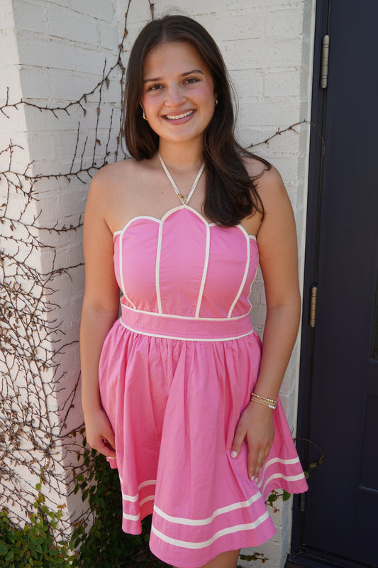 Magnolia Bloom Halter Mini Dress – Pink
