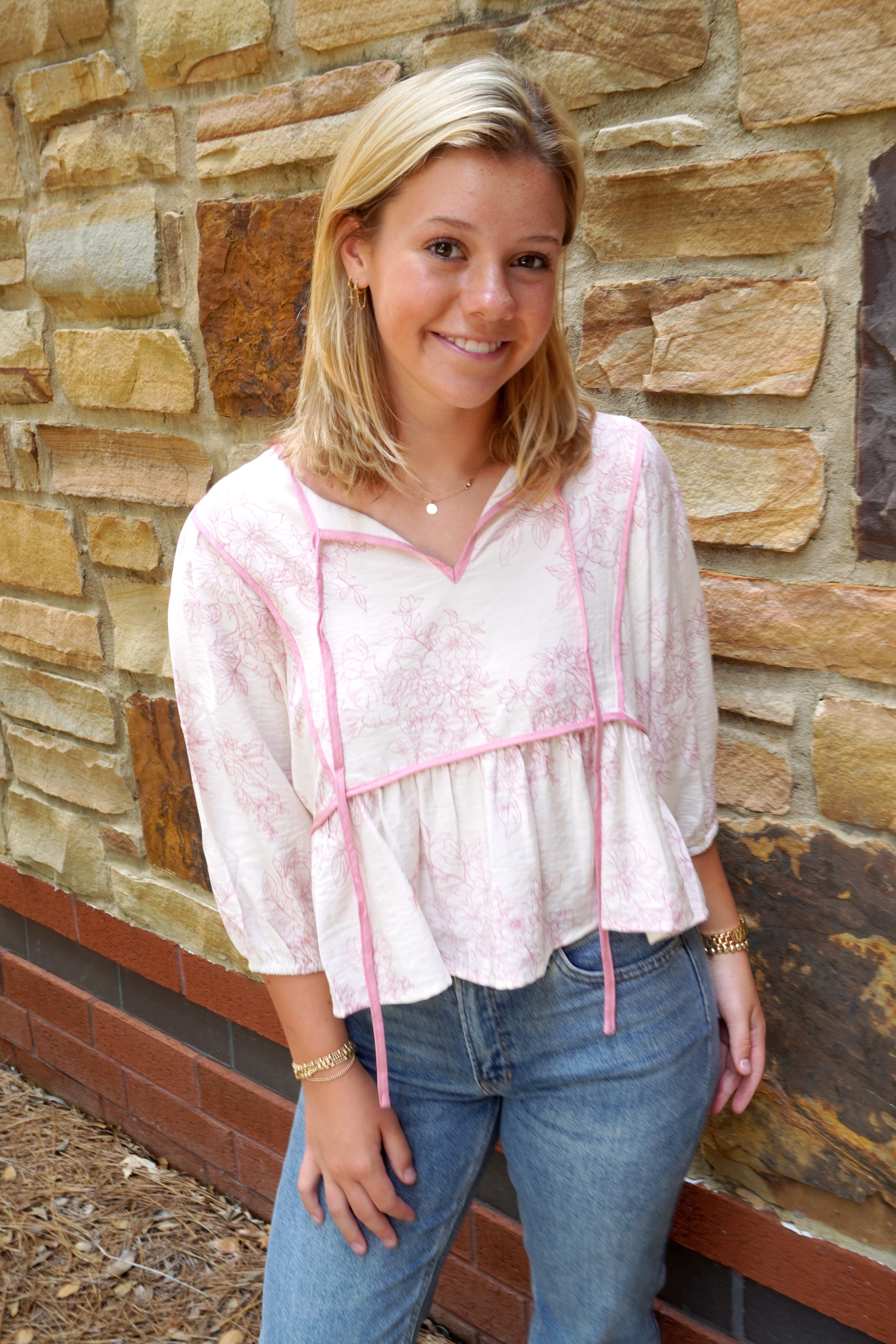 トップス muguet heart button peplum tops pink Sweet Blush Garden Peplum Top - Pink – Anderson Ave boutique