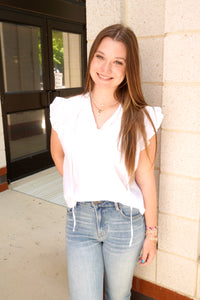 Ruffle Tie-Neck Blouse - White