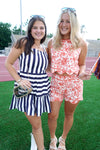 Striped Tie Shoulder Straps Square Neck Dress - Navy