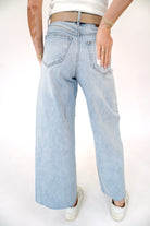 Light blue cropped wide leg denim jeans by Hidden with high waist and modern silhouette.