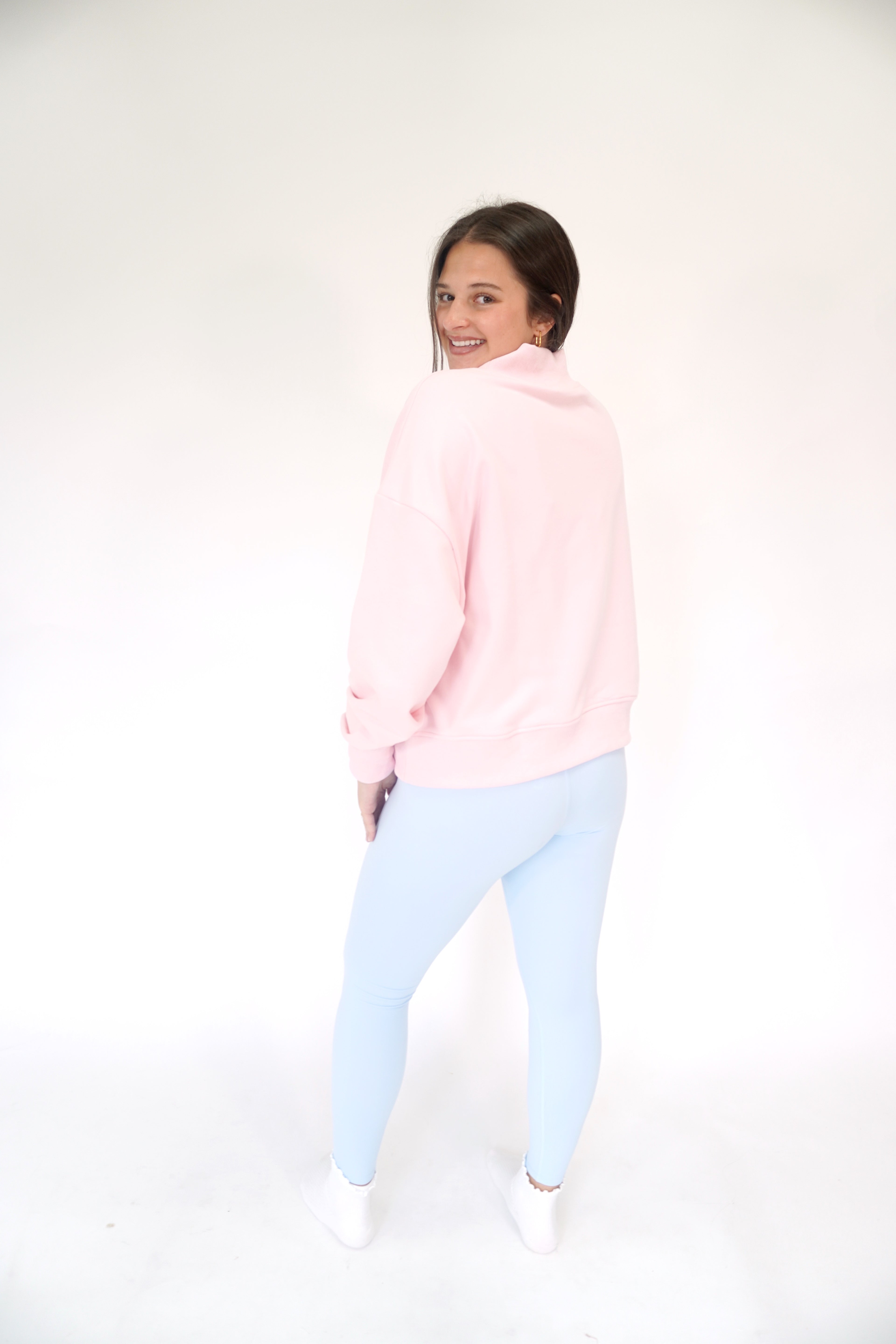 Pastel blue butter soft workout leggings with sleek high-waisted silhouette.