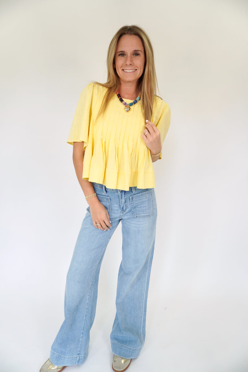 yellow-pleated-blouse-short-sleeve-women-AndersonAve.jpg
