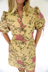 Soft Tan Rose Print Mini Dress