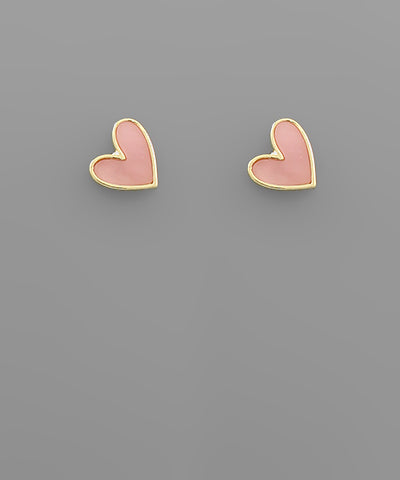 Sideway Heart Studs -Pink