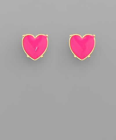 Color Coated Heart Studs - Hot Pink