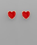 Color Coated Heart Studs - Red