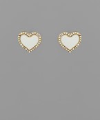 Bead Crystal Heart Studs - White