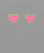 Bead Crystal Heart Studs - Hot Pink