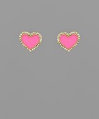 Bead Crystal Heart Studs - Hot Pink