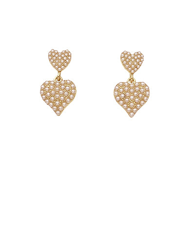 Pave Pearl Double Heart Earrings