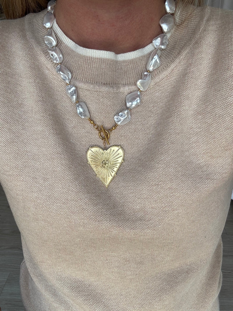 Blaze Pearl Heart Necklace