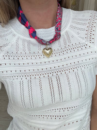 Bold Heart Scarf Necklace – Pink & Blue Floral Statement Accessory