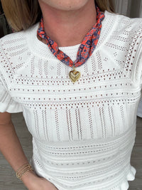Orange & Blue Scarf Necklace with Gold Charm