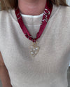 Maroon Scarf Necklace with Gold and Pearl Heart Pendant – Elegant Multi-Way Accessory