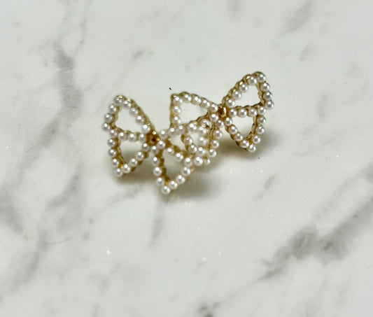 Gold and White Pearl Encrusted Bow Earrings