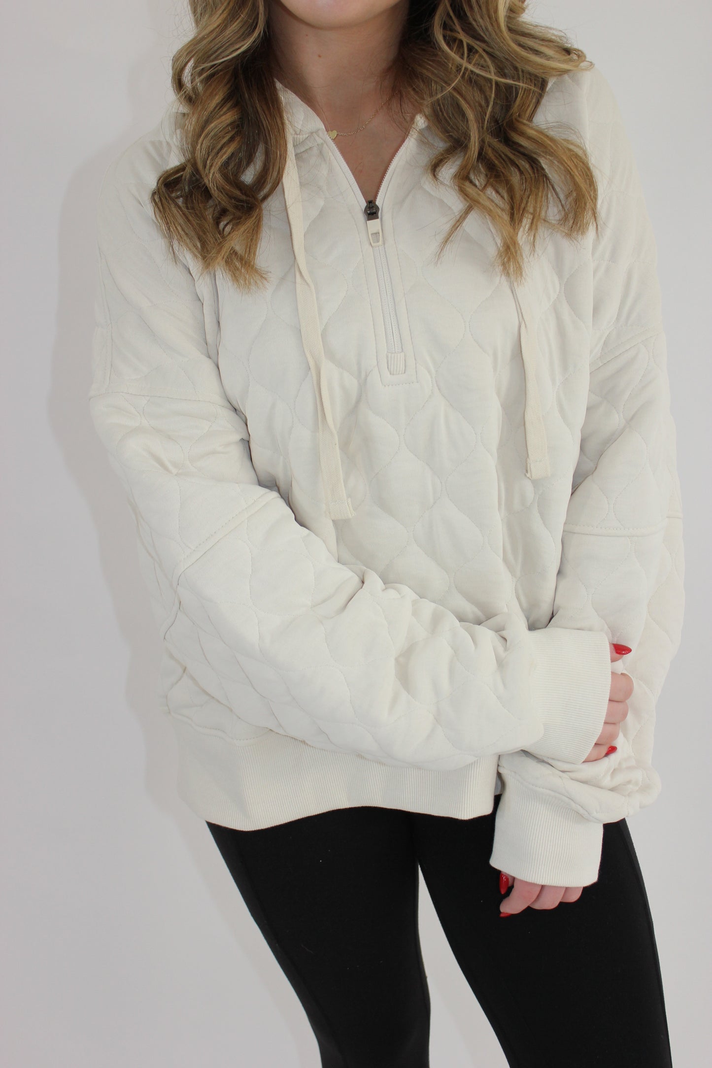 Cozy Quilt Quarter Zip-Up - Bone