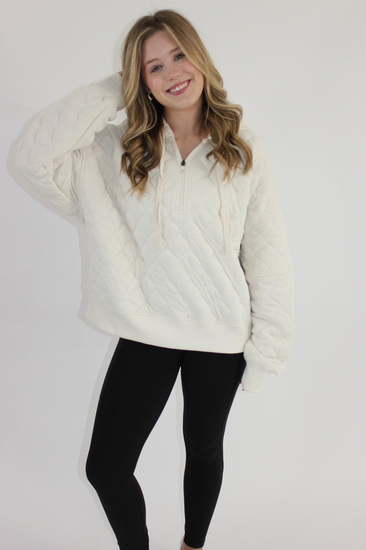 Cozy Quilt Quarter Zip-Up - Bone