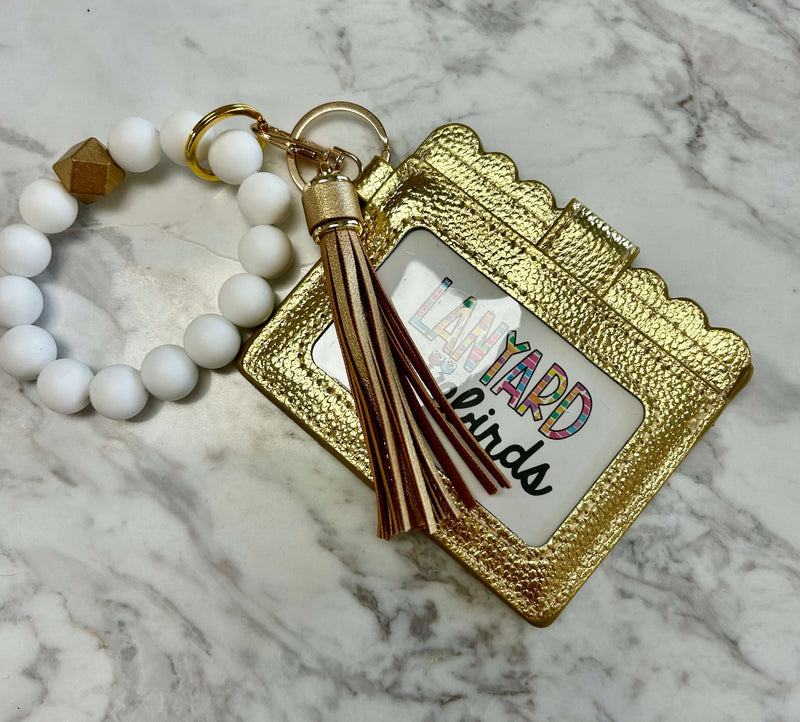 Classic gold & white wristband keychain