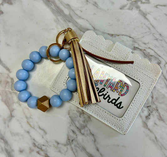 Solid Light Blue Wristband Keychain With White Wallet