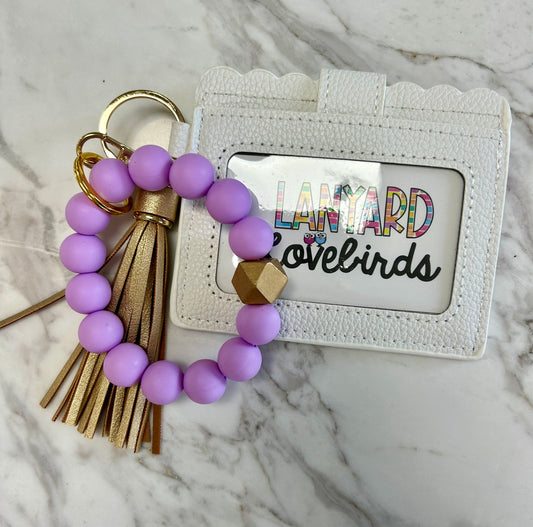 Solid Lilac Wristband Keychain With White Wallet