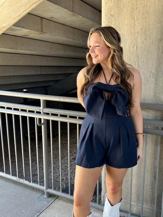 Lana bow romper - navy