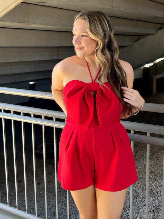 Lana bow romper - Red