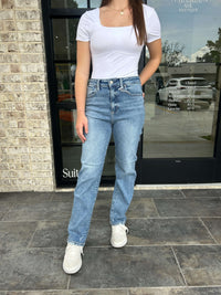 High Rise Clean Straight Leg Jeans - Medium Product 