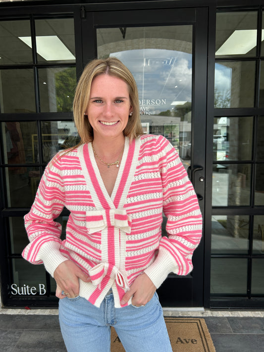 Stella Stripe Knit Cardigan - Pink / White