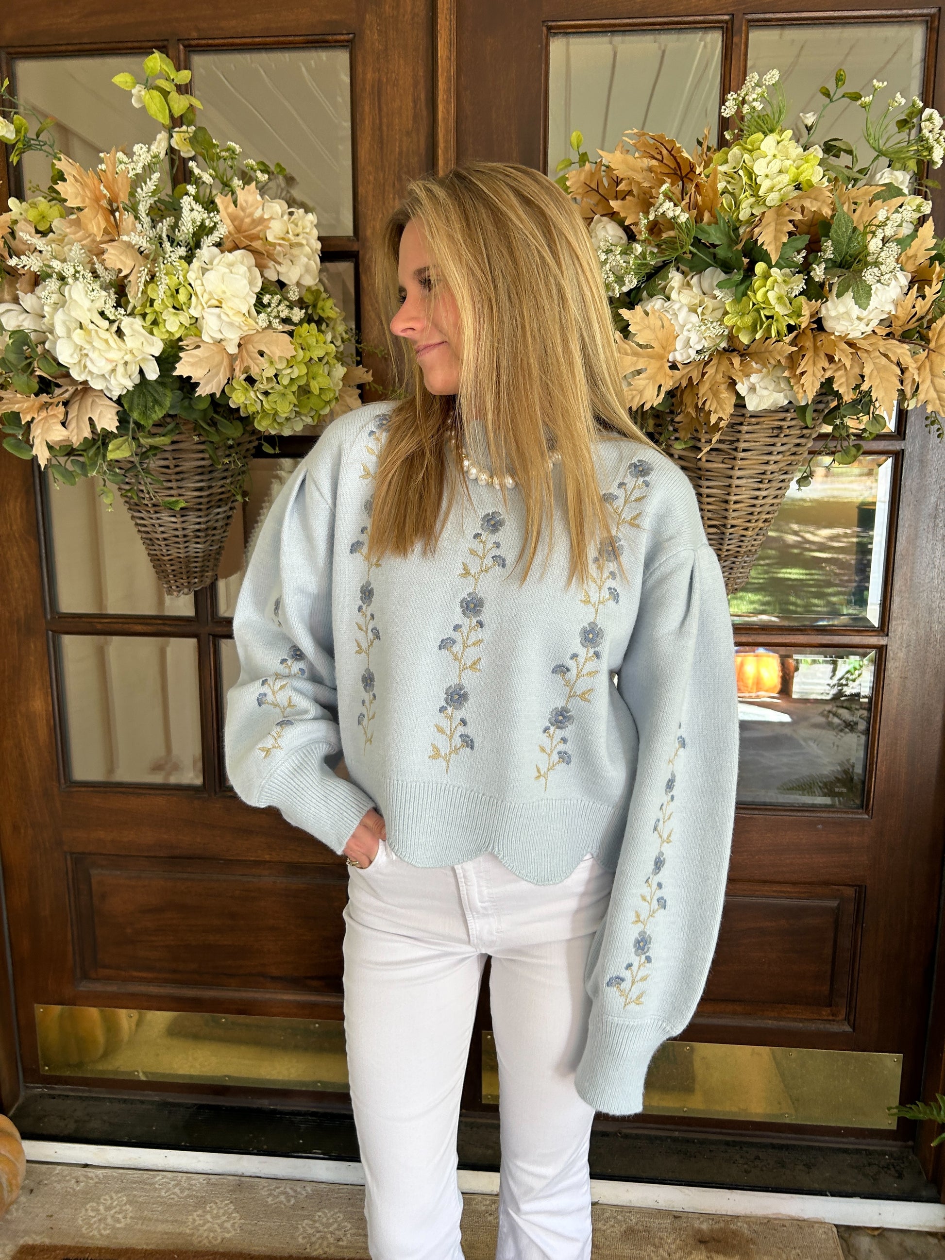 Amy Blue Floral Sweater side