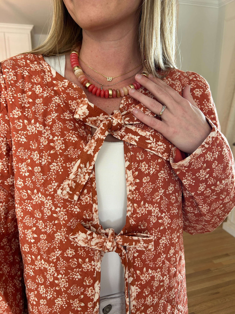 Chunky Beaded Necklace - Coral styled