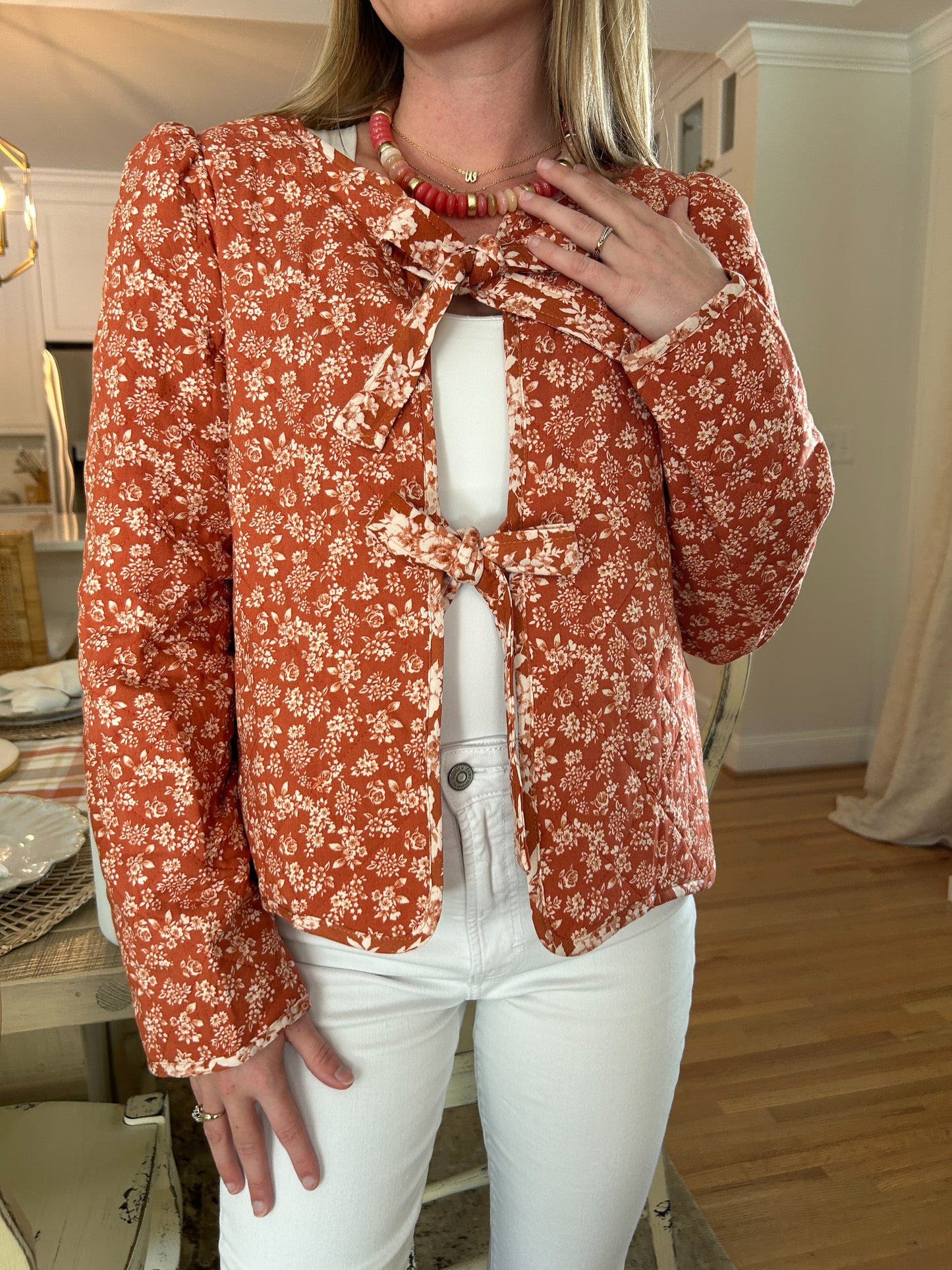 Chunky Beaded Necklace - Coral full body