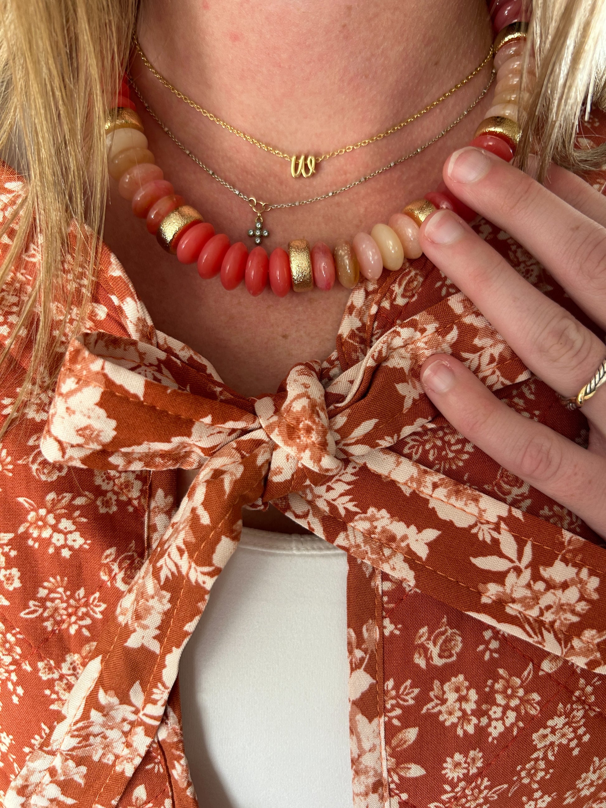 Chunky Beaded Necklace - Coral