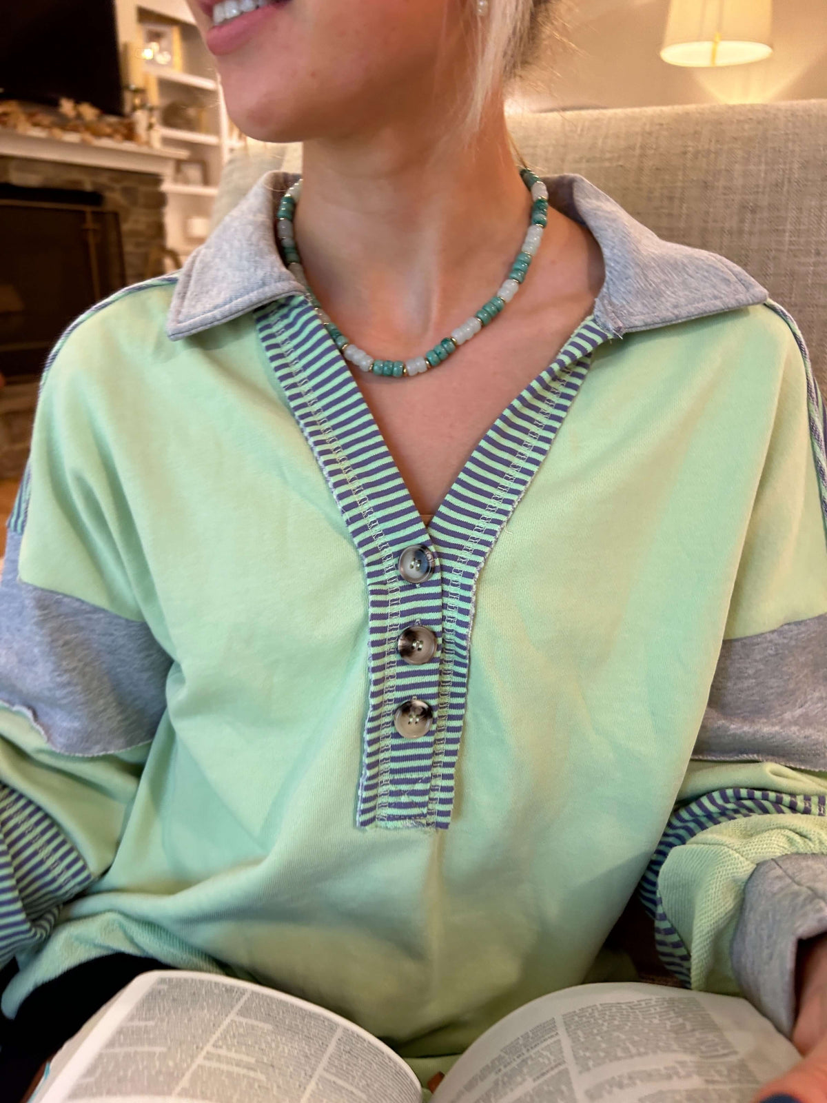 Multi Color Beaded Necklace - Green styled