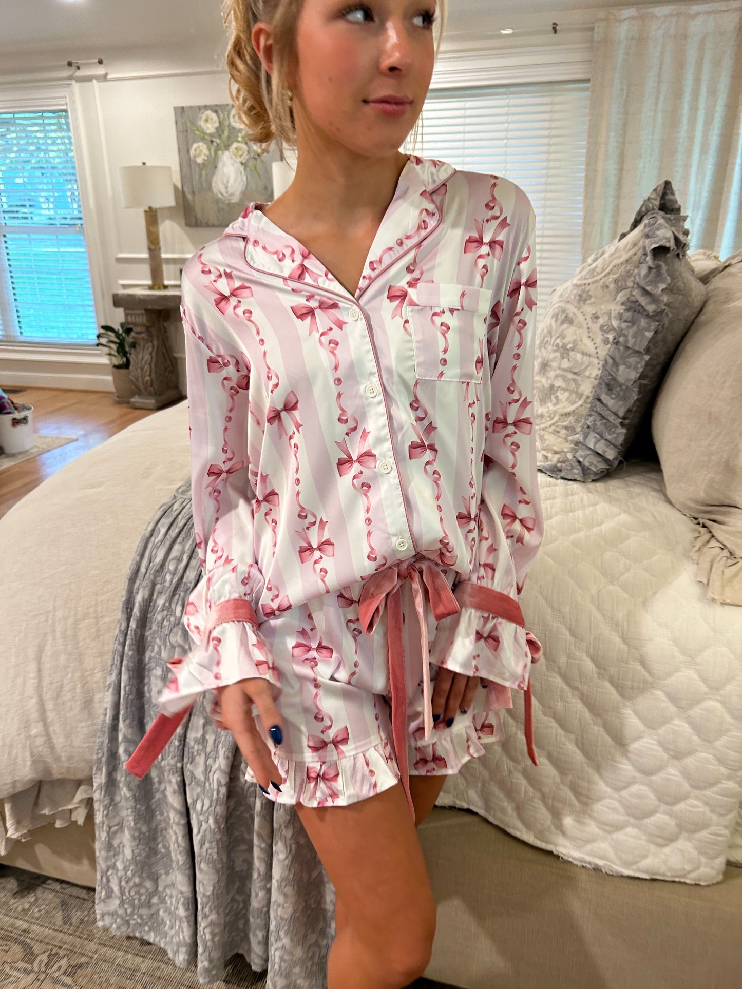 Piper Satin Bow Pajama set