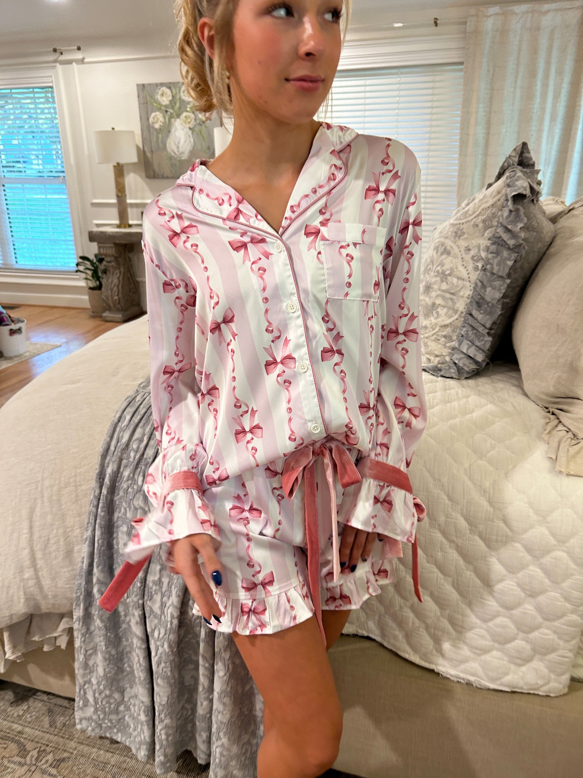 Piper Satin Bow Pajama set