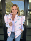Pink Floral Ruffle Puffer Vest - Pink