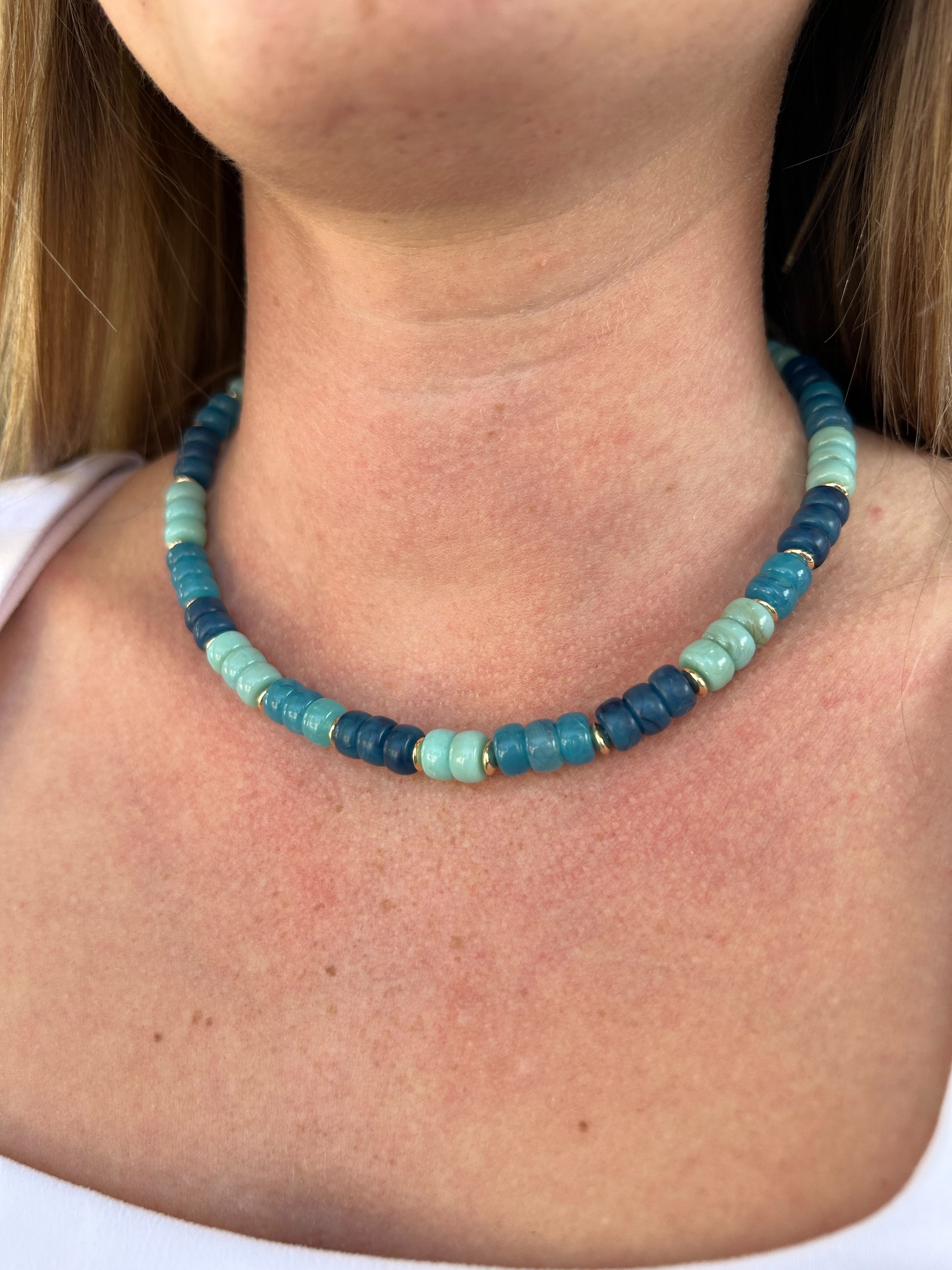 Multi Color Beaded Necklace -Aqua