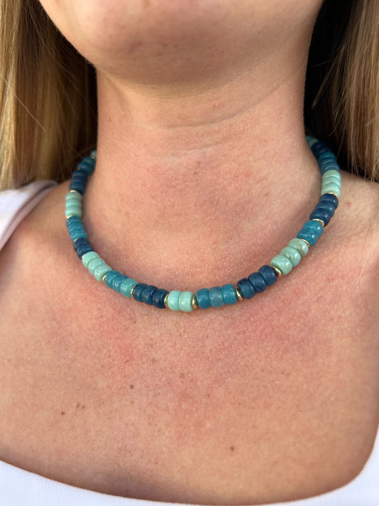 Multi Color Beaded Necklace -Aqua