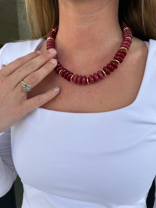 Chunky Beaded Necklace - Maroon