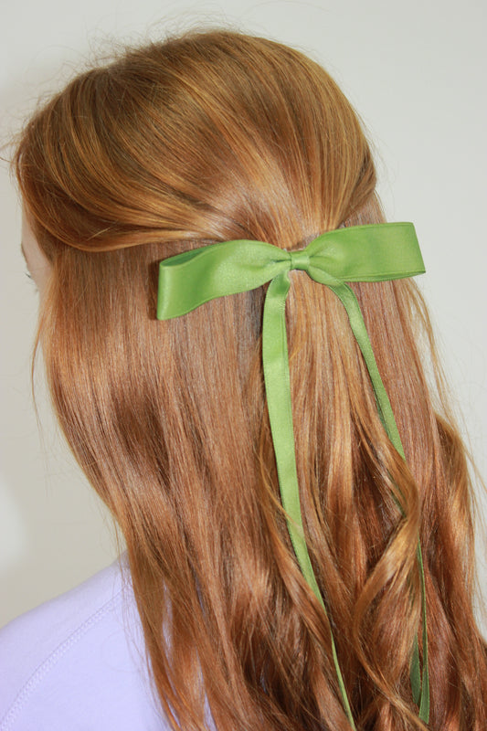 Ballerina Slim Bow Hair Clip - Olive