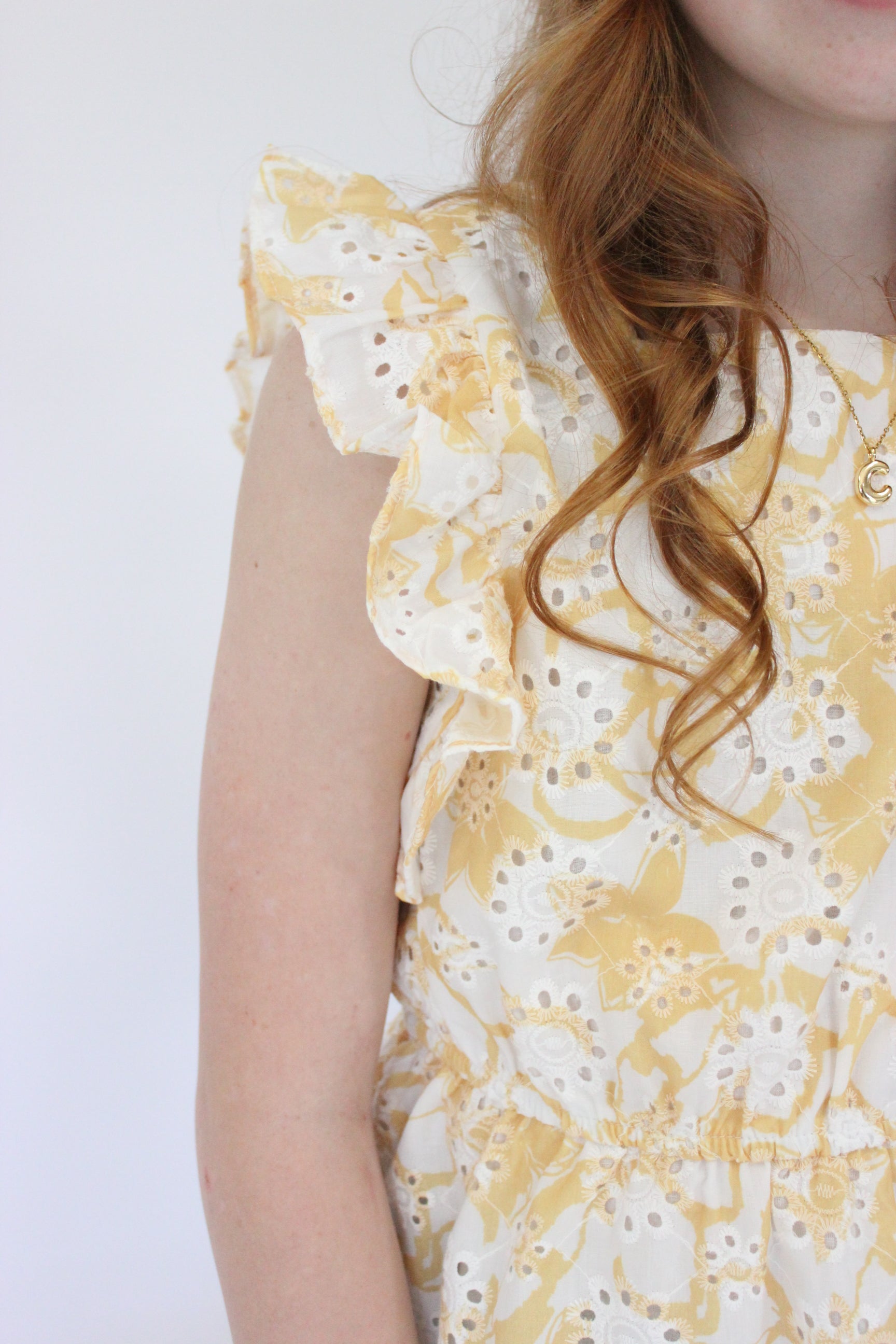 Mya Eyelet Ruffled Tank - Yellow Close detail