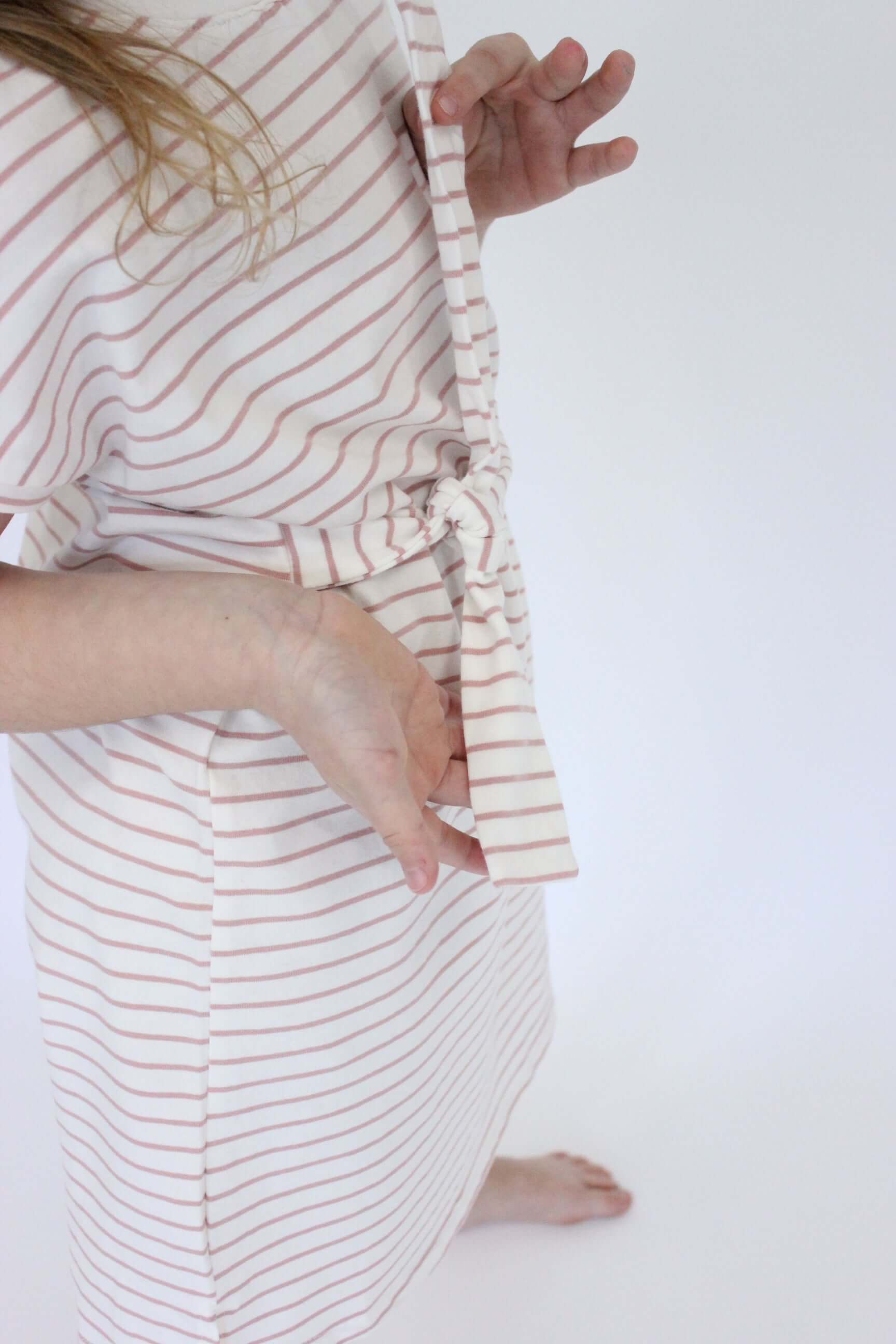 Evie tripped T-Shirt Dress -Pink & White bow detail 