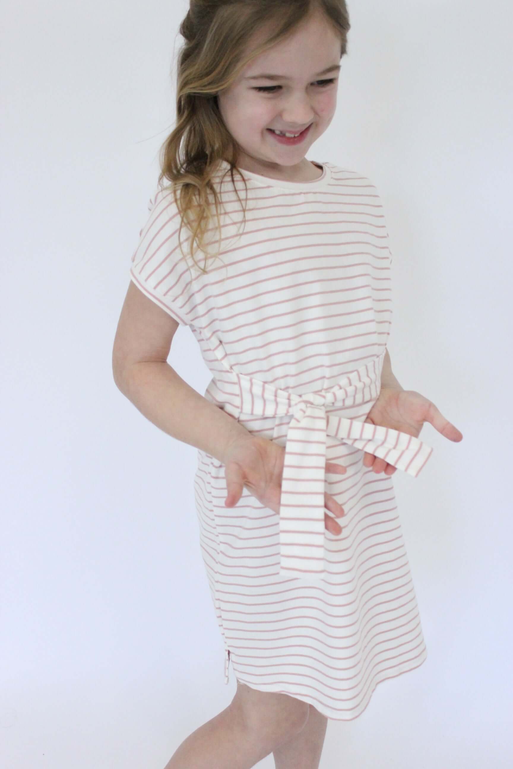 Evie tripped T-Shirt Dress -Pink & White side
