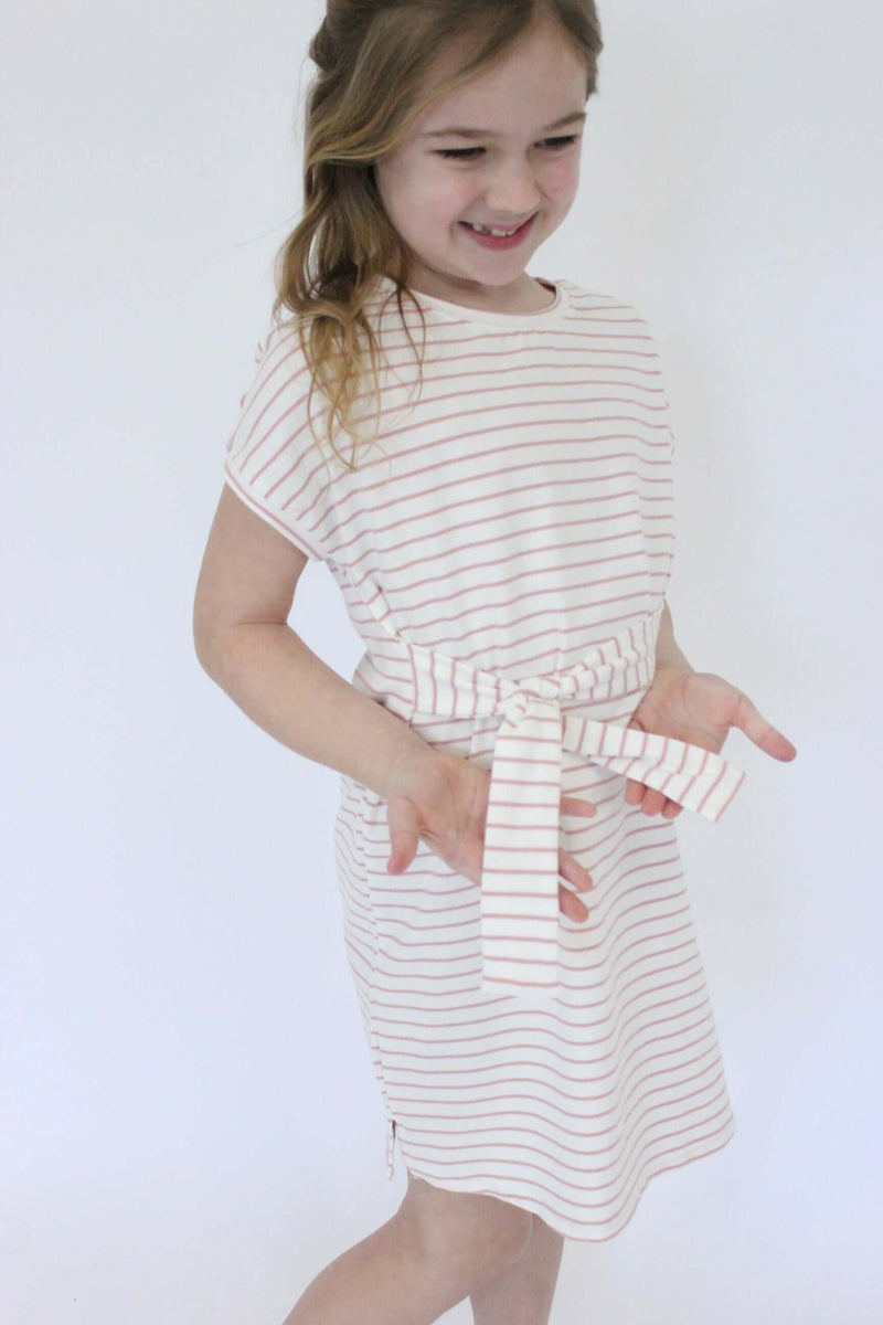 Evie tripped T-Shirt Dress -Pink & White side