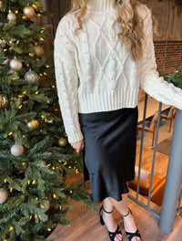 Satin Midi Skirt - Black