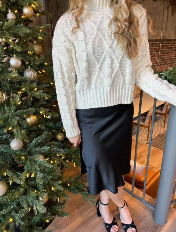 Satin Midi Skirt - Black