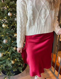 Satin Midi Skirt - Red details