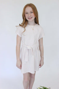 Evie tripped T-Shirt Dress -Pink & White